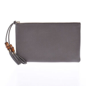Gucci Bamboo Tassel Gray Calfskin Clutch Bag